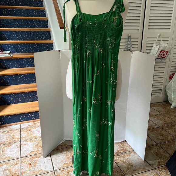 Faithfull The Brand Size L Green Floral Elsa Tie Shoulder Wide Leg Jumpsuit - Picture 8 of 16